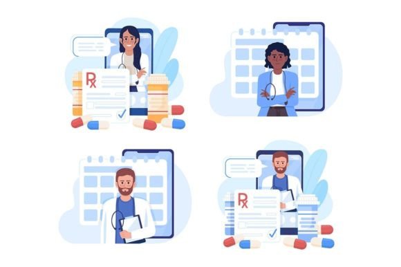 Reviewing Telemedicine Illustration Set for Stitch