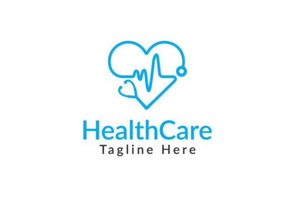 Stethoscope and Heart Health Care Logo Graphics